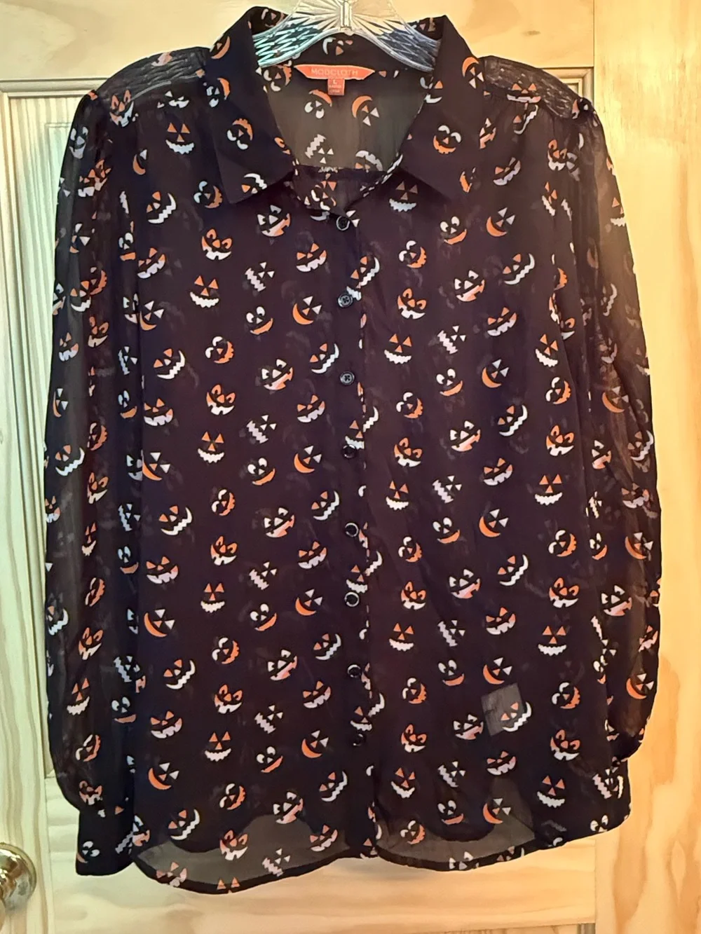 Fun Modcloth Black Halloween Semi-sheer Blouse. Sz L